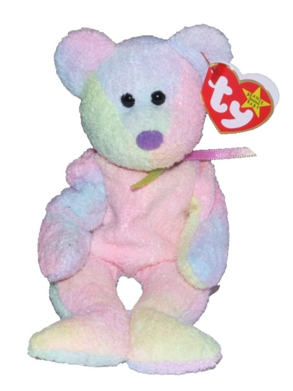 Vintage TY Beanie Babies Groovy pastel bear 8" plush stuffed toy PE pellets 1999